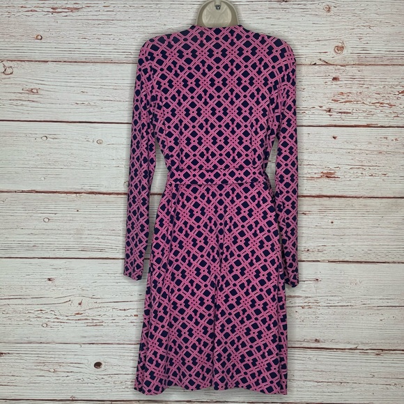 Vineyard Vines Long Sleeve Lattice Knit Print Wrap Dress in Deep Bay Sz S - Picture 8 of 11